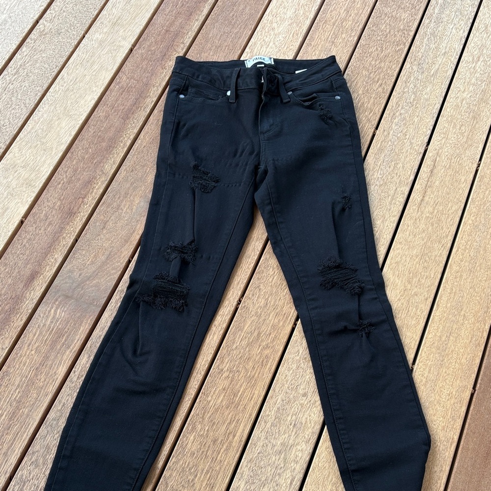 PAIGE Black Ripped Skinny Jeans